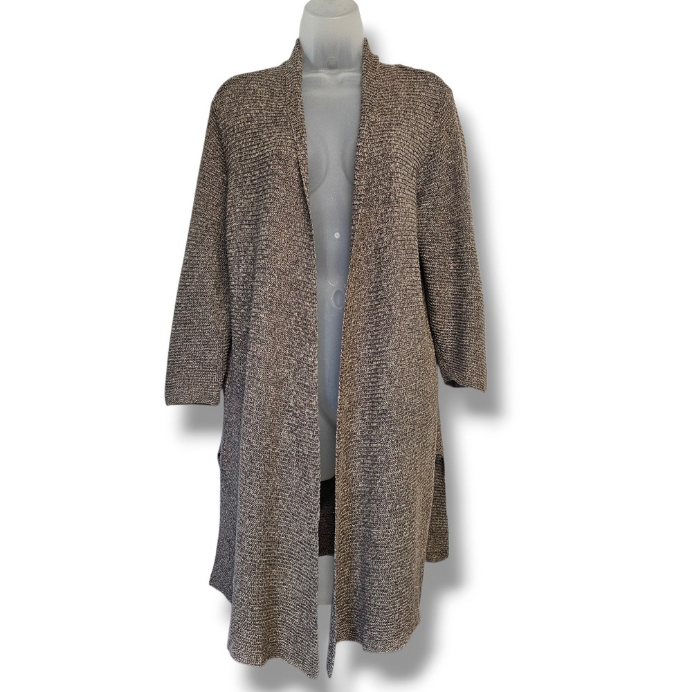 Eileen Fisher Cardigan Sweater M Brown Linen Open Front Duster Quiet Luxury Fall
